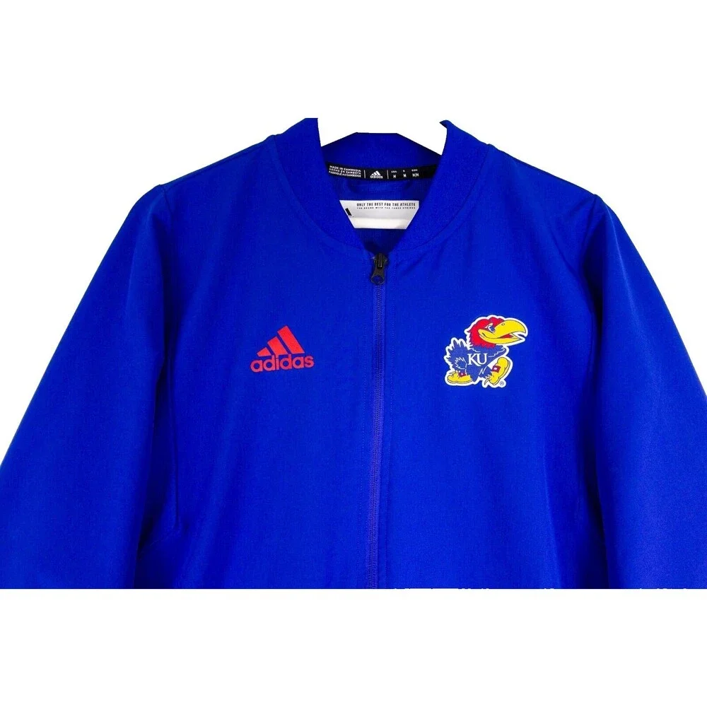 Adidas Kansas Jayhawks KU Players Jacket Full Zip Logo Men's Size Medium Blue